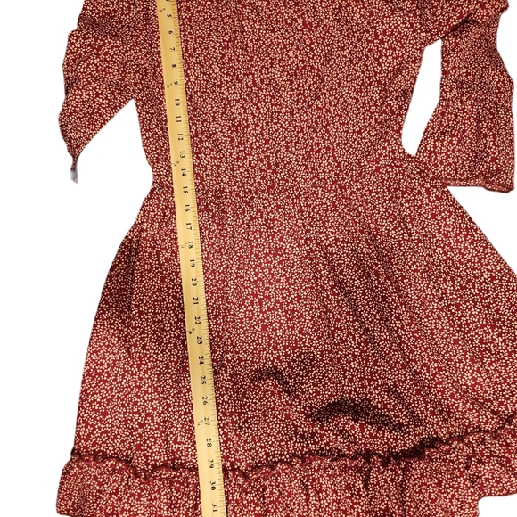 SHEIN Red with White Floral Shirred Neck Long Sleeve Dress Size S - Picture 10 of 10